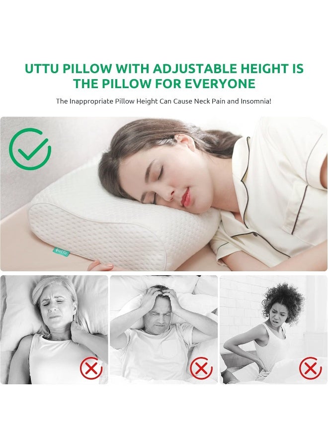 UTTU Sandwich Pillow Queen Size, Contour Pillow for Side Sleepers, Orthopedic Pillow for Neck Pain Relief, Cervical Memory Foam Pillow for Back Pain, Adjustable Memory Foam Pillow, CertiPUR-US - Image 2